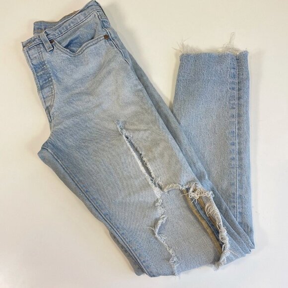 Levi's 501 Women Distressed Button Fly Skinny Jeans Blue 27 High Rise Light Wash - Picture 1 of 12